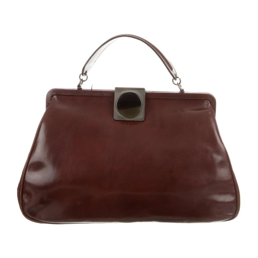 MARNI Brown Leather Satchel w/ Metal + Resin Clasp